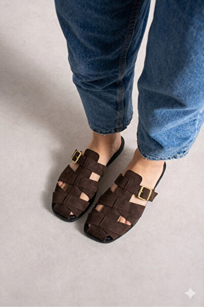 diya shoes Shay Yoshi Acı kahve süet Gold Aksesuarlı Kemer Toka Detaylı Kadın...