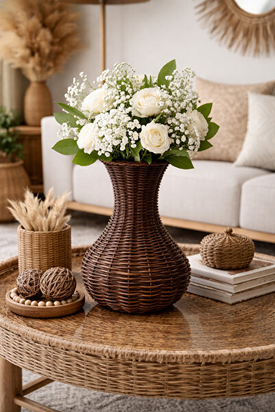 Emsay Store Vază decorativă din răchită – Decor pentru living în stil boem 23...