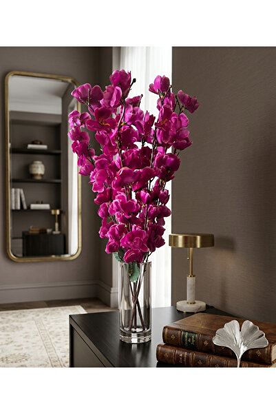 ledison Yapay 9 Dallı Mor Bahar Dalı Japon Kiraz Çiçeği Dekoratif Saksı Vazo ...