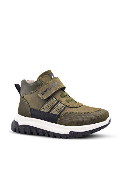 kids A more Γνήσιες δερμάτινες μπότες με μονό velcro για αγόρια - Χακί