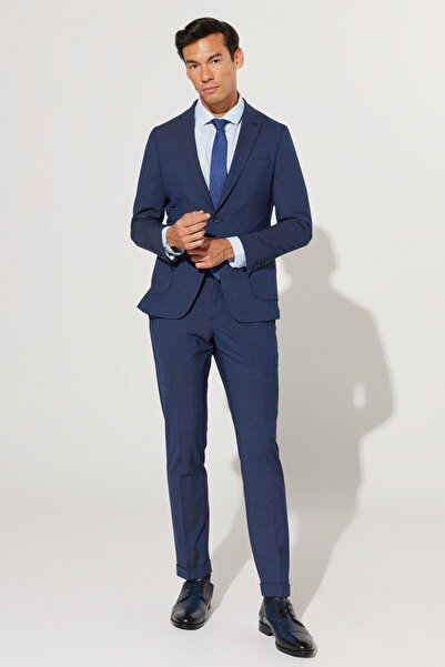 ALTINYILDIZ CLASSICS Ανδρικό μπλε Navy Extra Slim Fit Slim Fit Μονόχρωμο γιακ...