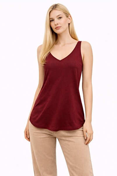 VENA Serena V Yaka Yırtmaç Detaylı Modal Atlet(TENCEL)(TM)-Bordo