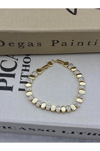 Hedef Bijuteri 14K Gold Renk Zirkon Taşlı Oval Model Bileklik CM18