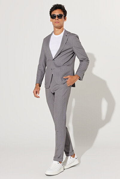 ALTINYILDIZ CLASSICS Men's Beige Slim Fit Narrow Cut Mono Collar Patterned Tr...