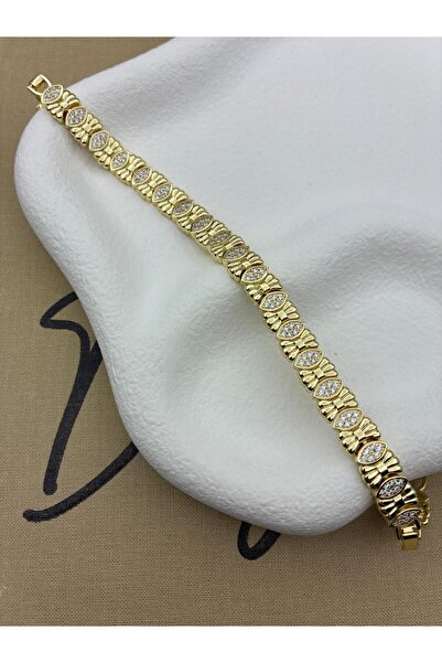 Hedef Bijuteri 14K Gold Renk Zirkon Taşlı Fiyonk Detay Model Bileklik CM7
