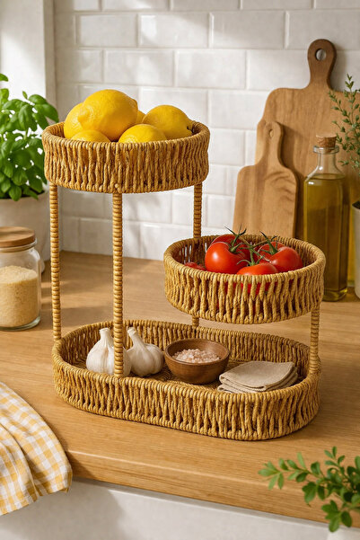 Chefstar MODERN 30*27CM 3 KATLI LÜKS HASIR GÖRÜNÜMLÜ RATTAN DÜZENLEYİCİ