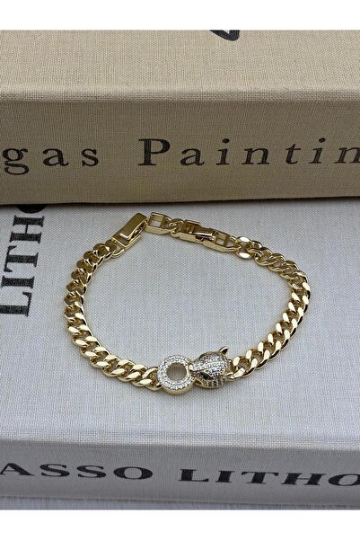 Hedef Bijuteri 14K Gold Renk Kaplan Detaylı Gurmet Zirkon Taşlı Bileklik CM63