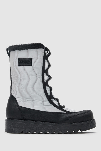 TOGO Black - Shiny Parachute Fabric Waterproof Women's Snow Boots with Fur In...