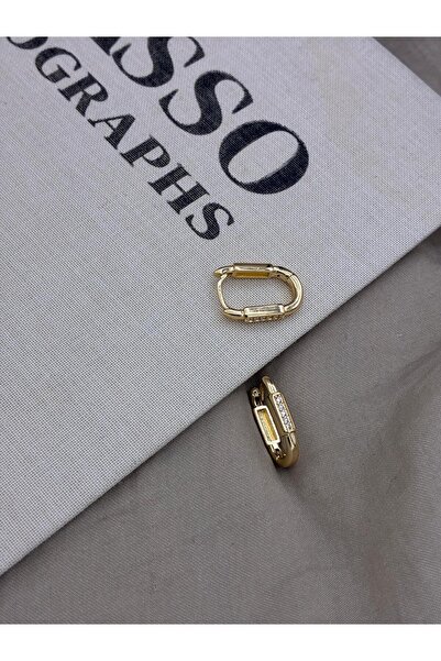 Hedef Bijuteri Gold Renk Zirkon Taşlı Oval Halka Model Küpe CM160