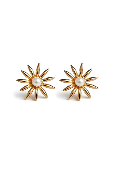 LEROSY CO. Gold Color Flower Form Women's Earrings with Pearl Detail – Spring...