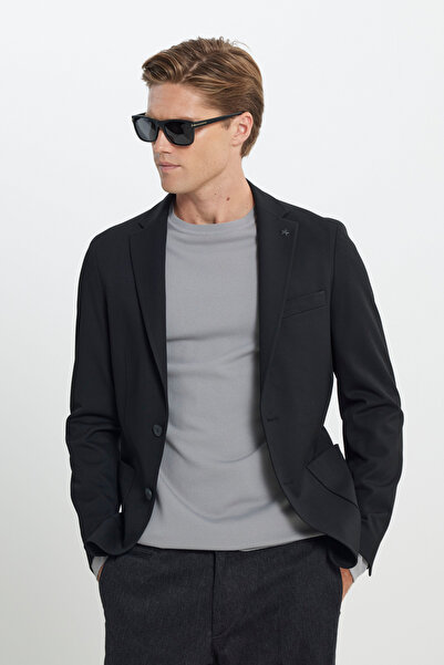 ALTINYILDIZ CLASSICS Men's Black Slim Fit Slim Fit Mono Collar Tie Waist Diag...