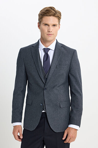 ALTINYILDIZ CLASSICS Men's Anthracite Slim Fit Slim Fit Mono Collar Cover Poc...