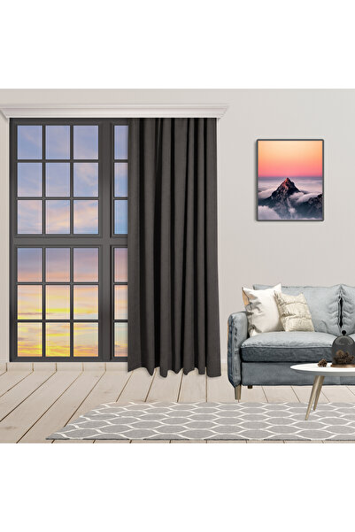 perhal perde ve halı Tek Kanat Koyu Gri Antrasit Renk Ada Pilesiz Fon Perde