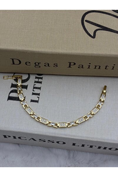 Hedef Bijuteri 14K Gold Renk Dikdörtgen Detay Zirkon Taşlı Bileklik CM64