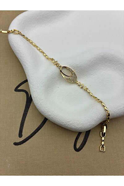 Hedef Bijuteri 14K Gold Renk Zirkon Taşlı Oval Figürlü Bileklik CM105