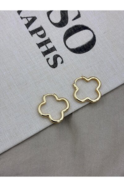 Hedef Bijuteri Gold Renk Yonca Model Basic Halka Küpe CM60