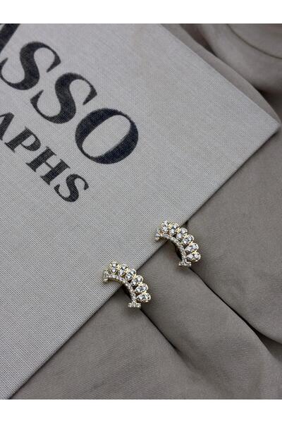Hedef Bijuteri Zircon Drop Stone Gold Color Crown Model Earrings Cm33