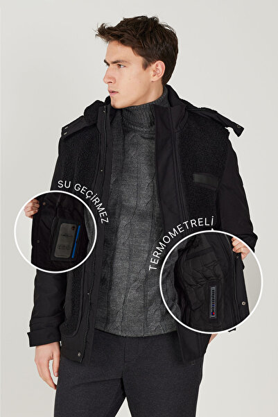 ALTINYILDIZ CLASSICS Męska czarna kurtka wiatroszczelna z termometrem - stand...