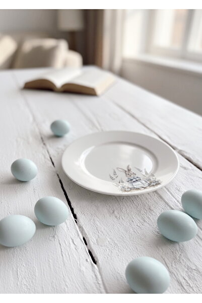 Rolin Design Bunnie Mavi Tavşan Tatlı Tabağı 15cm- Krem