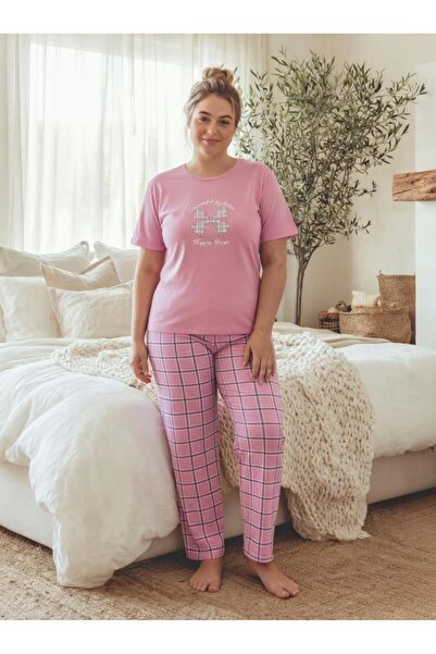 MEBA طقم بيجامة نسائي مقاس كبير من قماش السوبر جيرسيه القطني الممشط، مريح، بأ...