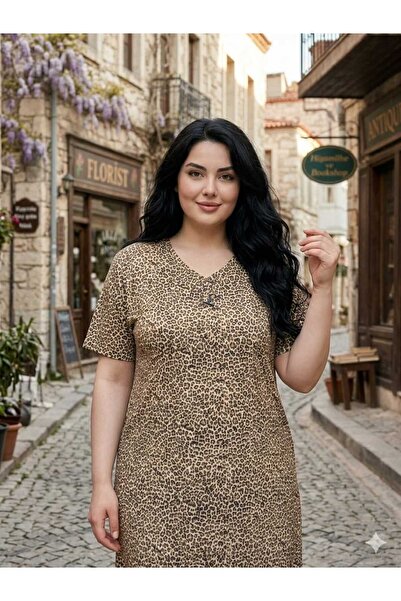 Asel Plus Size Short Sleeve Lycra Combed Cotton Nightdress