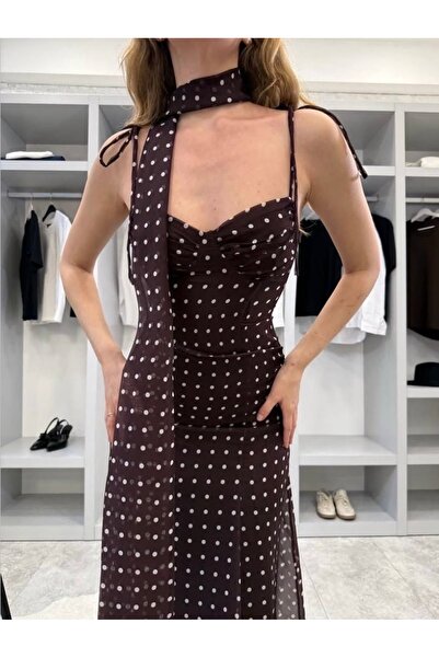 NAYRA LABEL Noir Pois Şifon Elbise