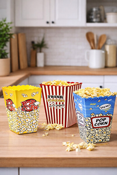 Charlotte Candle 3’lü Set Movie Day Popcorn Patlamış Mısır Kovası Kırmızı Mav...