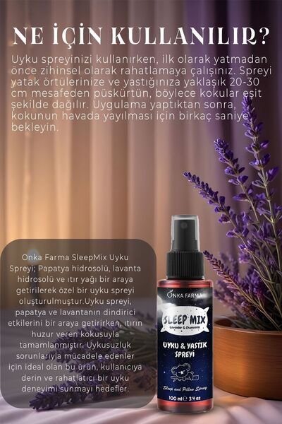 OnkaFarma SleepMix Uyku Yastık Spreyi 100 ml (Lavanta & Papatya) Rahatlatıcı Dinlenme Sleep Pillow Spray