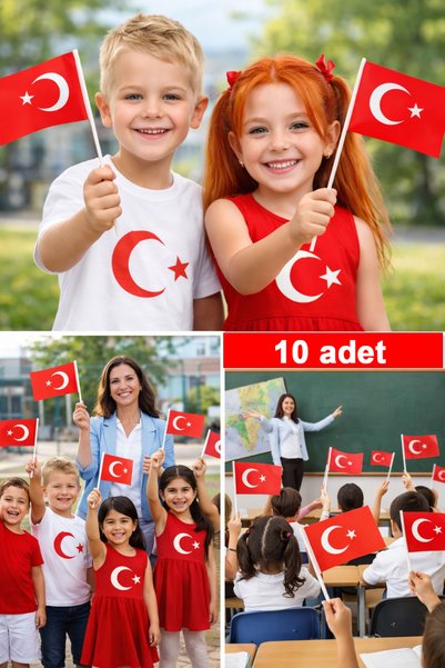 Parti dolabı 10 Adet Çubuklu Kağıt Türk Bayrağı Çıtalı Sopalı Ayyıldız Baskıl...