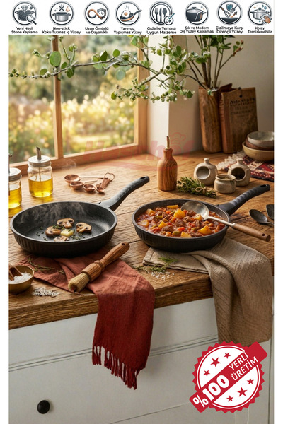 HASCHEF Yakut Döküm Yapışmaz Granit Kaplama İkili Tava 24 - 28 Cm