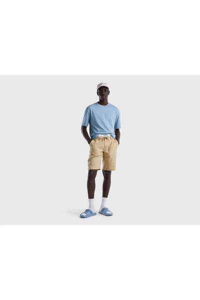 United Colors of Benetton Μπεζ Λινά Βερμούδες - Ανδρικά, Lace-Up