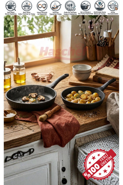 HASCHEF Yakut Döküm Yapışmaz Granit Kaplama İkili Tava 20 - 28 Cm