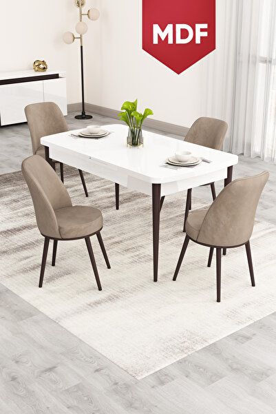 Canisa Nix Serisi Açılabilir 70x114 MDF Beyaz Masa Ceviz Ayak Mutfak Masası T...