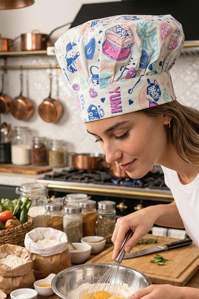 sevilya قبعة طاهي قابلة للتعديل، قبعة طاهي قابلة للتعديل، قبعة الشيف منقوش، ق...