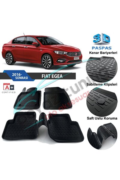 Niken Fiat Egea Havuzlu 3D Paspas Siyah 2016 Sonrası