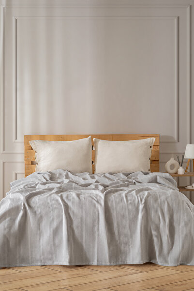 MYLASA HOME Διπλό Βαμβακερό Κάλυμμα Κρεβατιού / Πικέ - 200x230 cm-γκρι