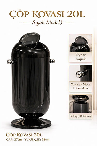 ADEFCO 20 LT Tekerlekli Çöp Kovası Kapaklı Modern Tasarım Çıkarılabilir Hazne...