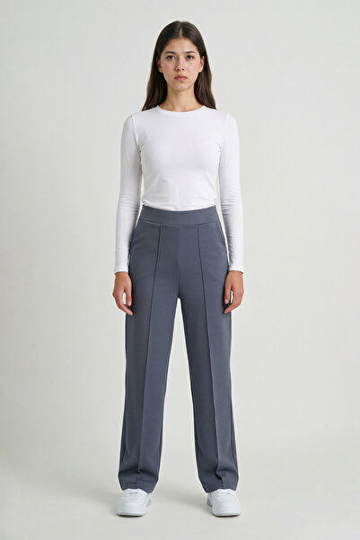 MODASPARK Anthracite High Waist Women's Palazzo Trousers with Pockets