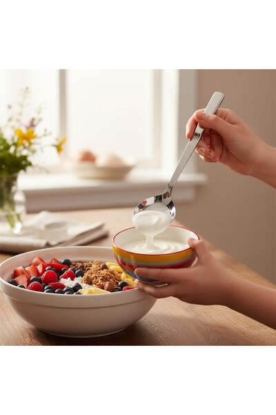 B&D Premium Stainless Steel Salad Spoon, Silver, Modern Design Serving Utensi...