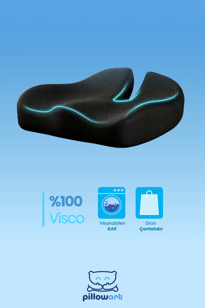 PİLLOWART Premium Memory Foam Çalışma Koltuğu Oturma Minderi – Uzun Oturuşa Özel Ortopedik Destek