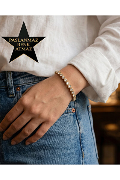 XUPING JEWELRY Xuping 14K Altın Renginde Zirkon Taşlı Kelepçe Bileklik