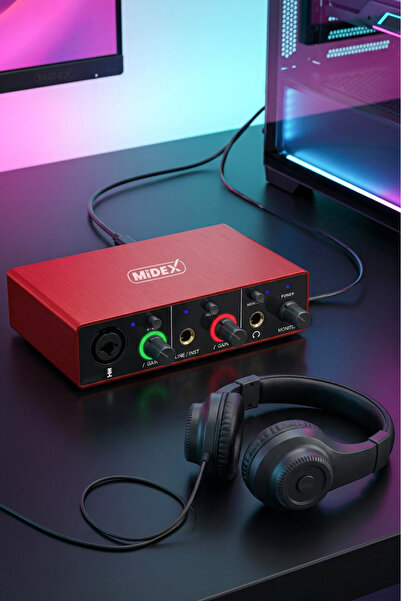 Midex Glx-500 Pro-HD 2 مدخل 2 مخرج USB استوديو بطاقة الصوت سماعة وكابل Xlr