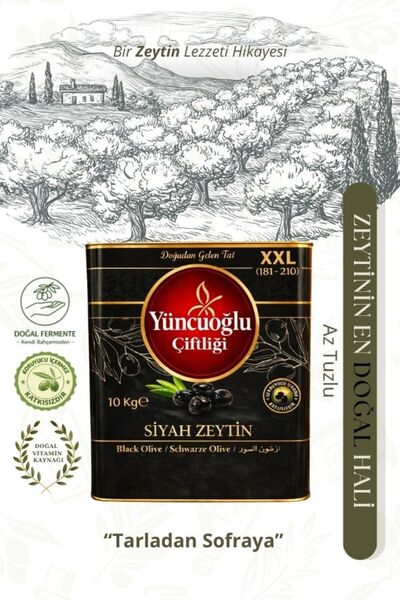 Yüncüoğlu Çiftliği 10 KG Siyah Zeytin XXL Boy - Tarladan Sofraya Doğal Salamu...