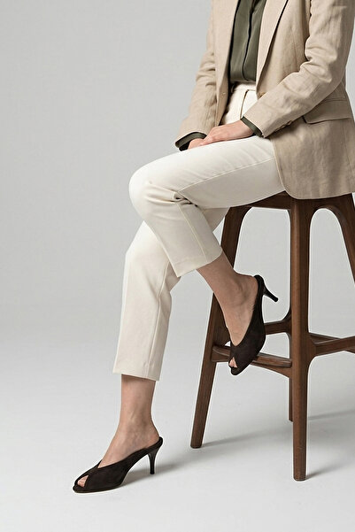 Ziya , Kadın Hakiki Deri Topuklu Terlik 1611059Z1409 Kahve