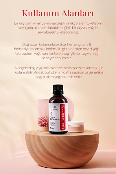 OnkaFarma Onka Farma Nar Çekirdeği Yağı - %100 Saf Nar Çekirdeği Yağı - Soğuk Sıkım - 50 ml