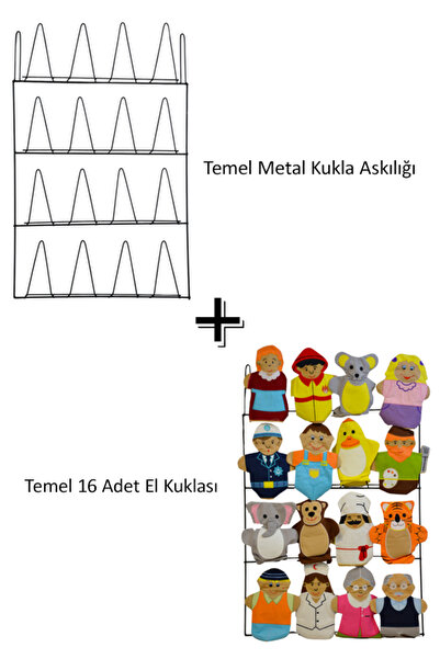 Temel Metal Kukla Askılığı Ve 16 Adet El Kuklası Set