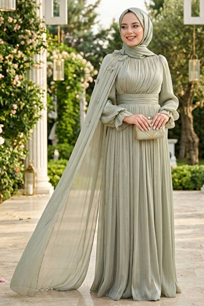 N.S NEVA STYLE Βραδινό φόρεμα με λεπτομέρεια από μαντήλι μενταγιόν 5394MINT