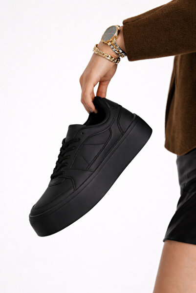 Women's Black Sneaker, High Sole Lightweight Sports Shoes