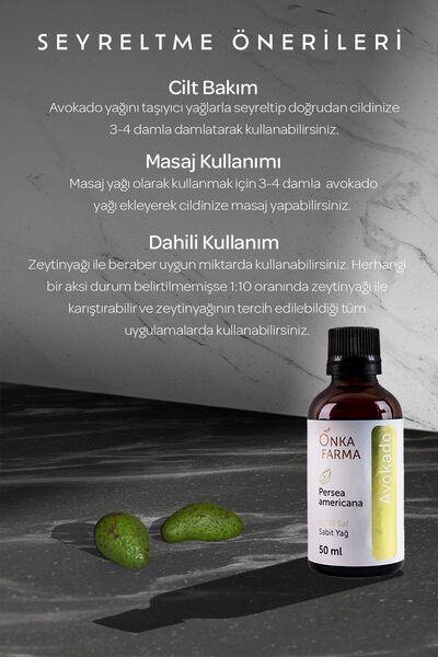 OnkaFarma Onka Farma %100 Saf Avokado Yağı - Soğuk Sıkım Avokado Yağı - 50 ml