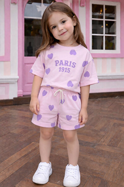 Juniors طقم صيفي بنمط قلب للفتيات، 100% قطن